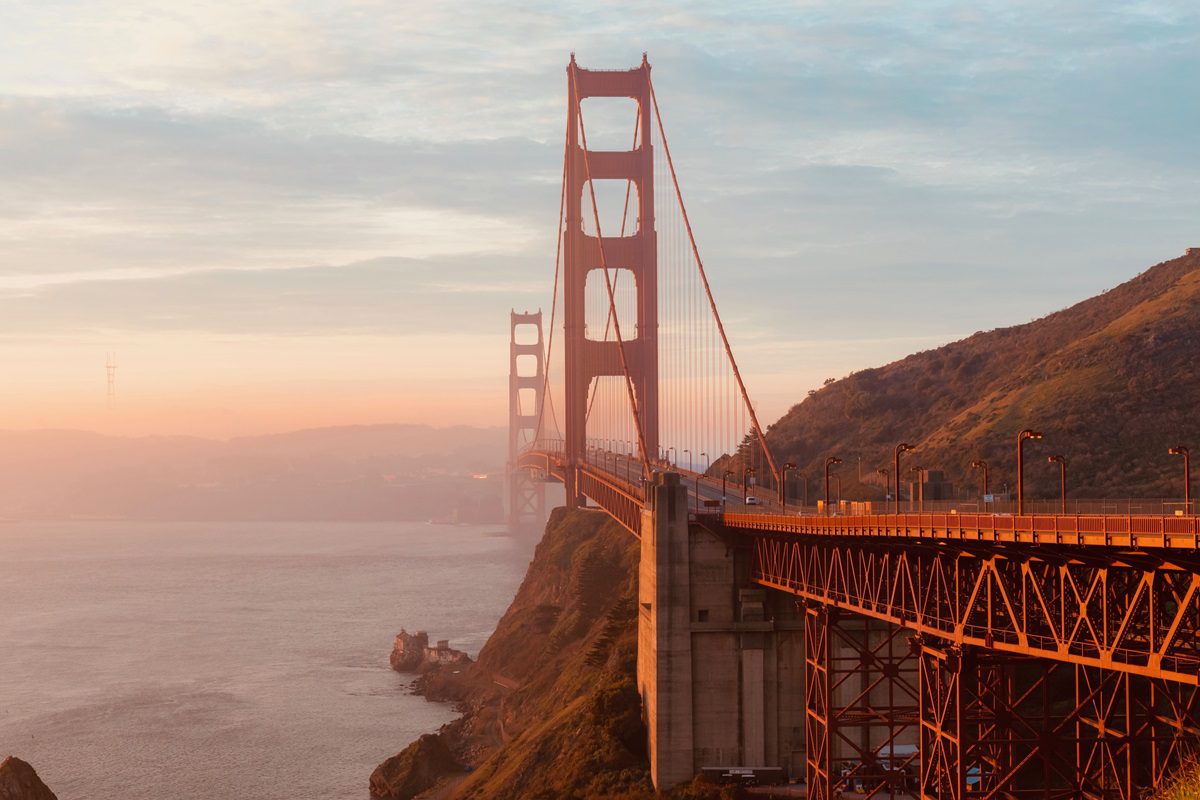 sunrise over San Francisco Bay California over the Golden Gate