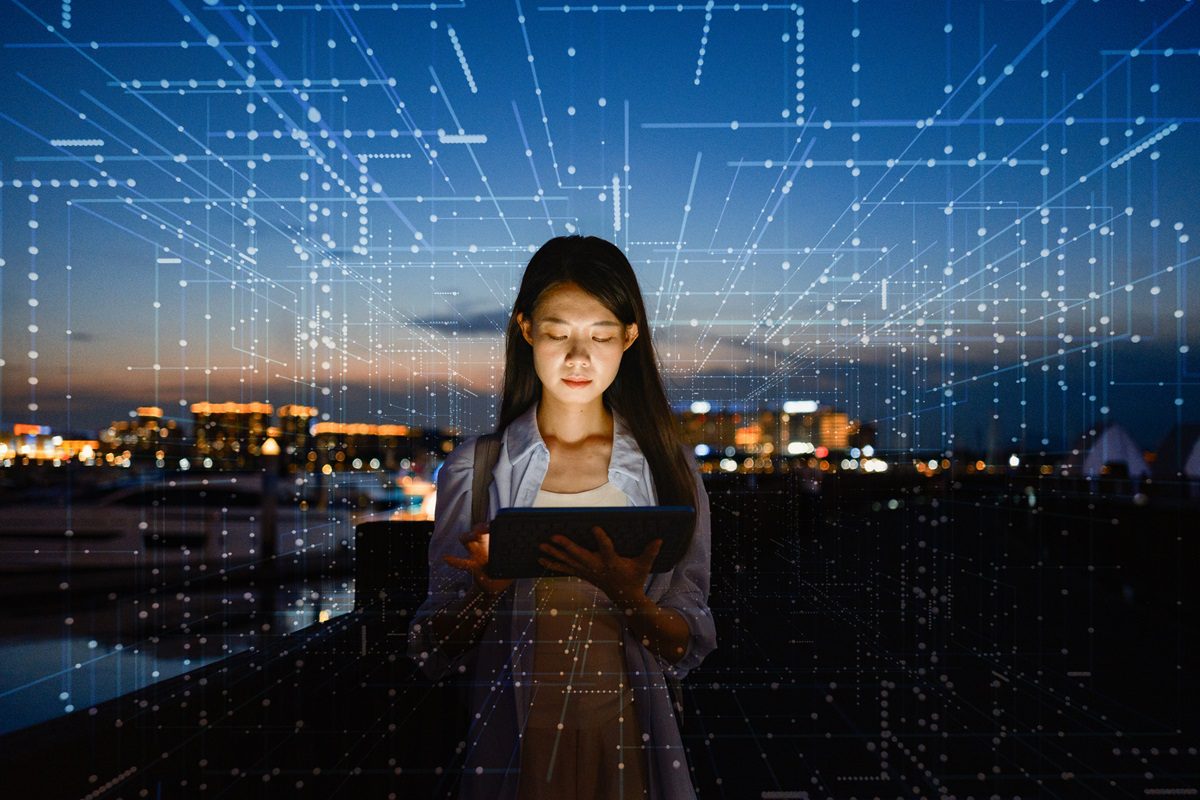 Asian woman using artificial intelligence